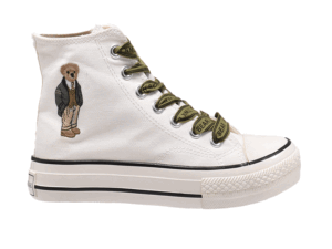 TTWN Bear High-Top White Canvas Shoes