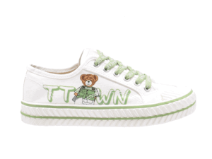 TTWN BEAR Low-Top White Canvas Green TTWN Lettering / Bear Shoes