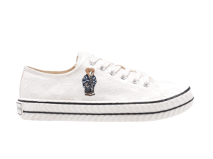 TTWN BEAR Low-Top White Jacquard Canvas Big-Eared Bear Pattern Shoes