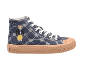 TTWN BEAR High-Top Royal Blue Denim Canvas Big-Eared Bear Pattern Shoes