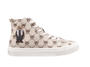 TTWN BEAR High-Top Apricot Beige Canvas Big-Eared Bear Pattern Shoes