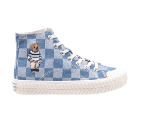 TTWN BEAR High-Top Blue Checkered Denim Canvas Side Bear Biscuit Shoes