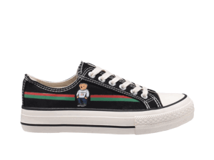 TTWN Bear Low-Top Black Canvas Big-Eared Bear Pattern Shoes