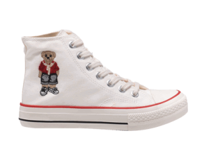 TTWN Bear High-Top White Canvas Embroidered Bear Shoes