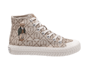 TTWN Bear High-Top Brown Diamond T-Pattern Canvas Shoes