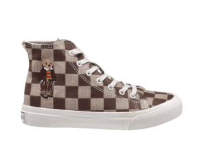 TTWN Bear High-Top Coffee & Brown Checkered Canvas Shoes